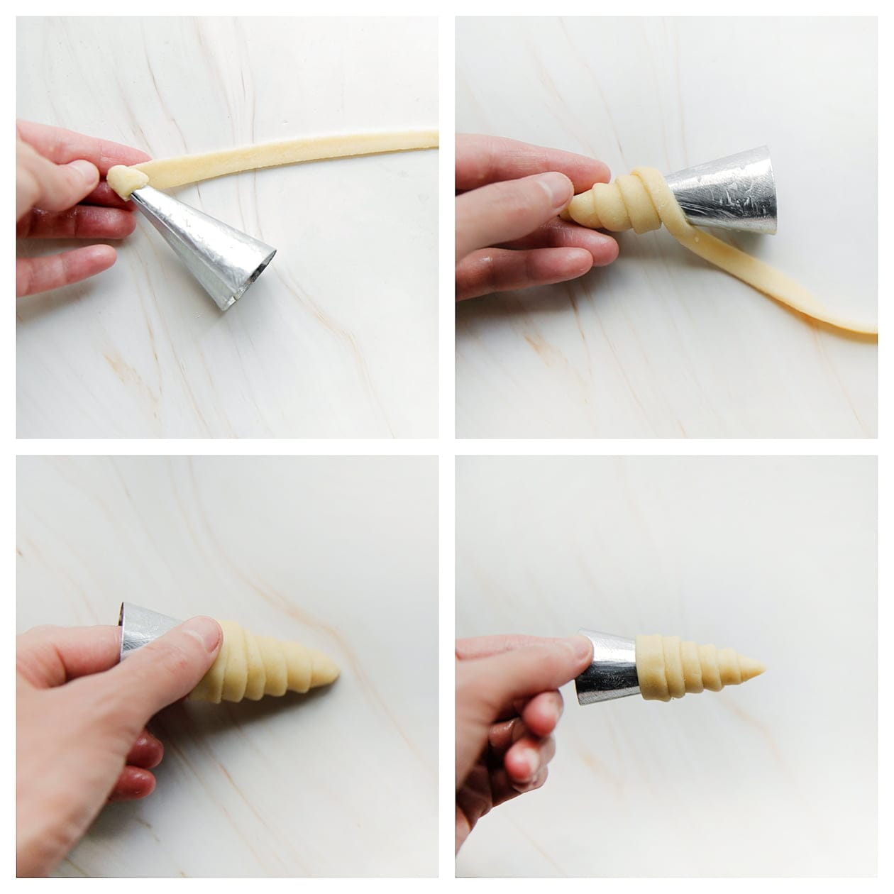 Hoorntjes bedekken met het koekjesdeeg