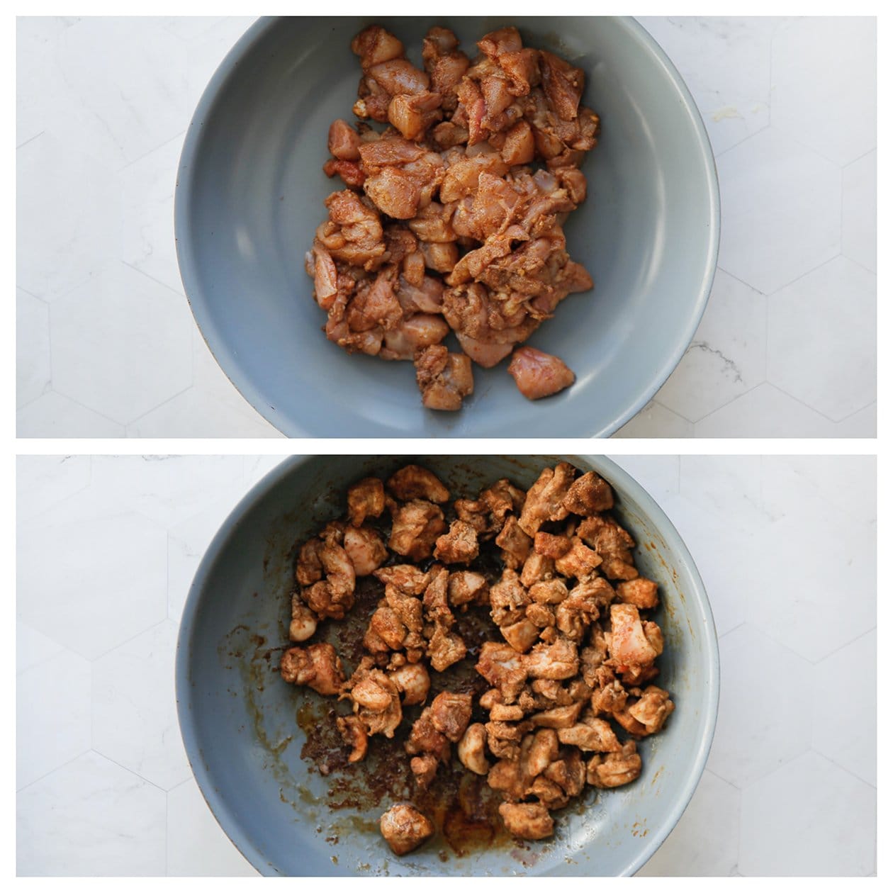 Kippendijen bakken in een koekenpan op middelhoog vuur