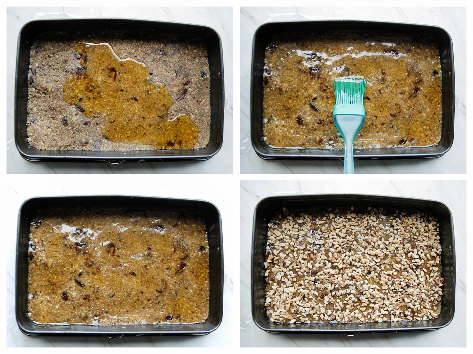 Koek garneren met honing en noten