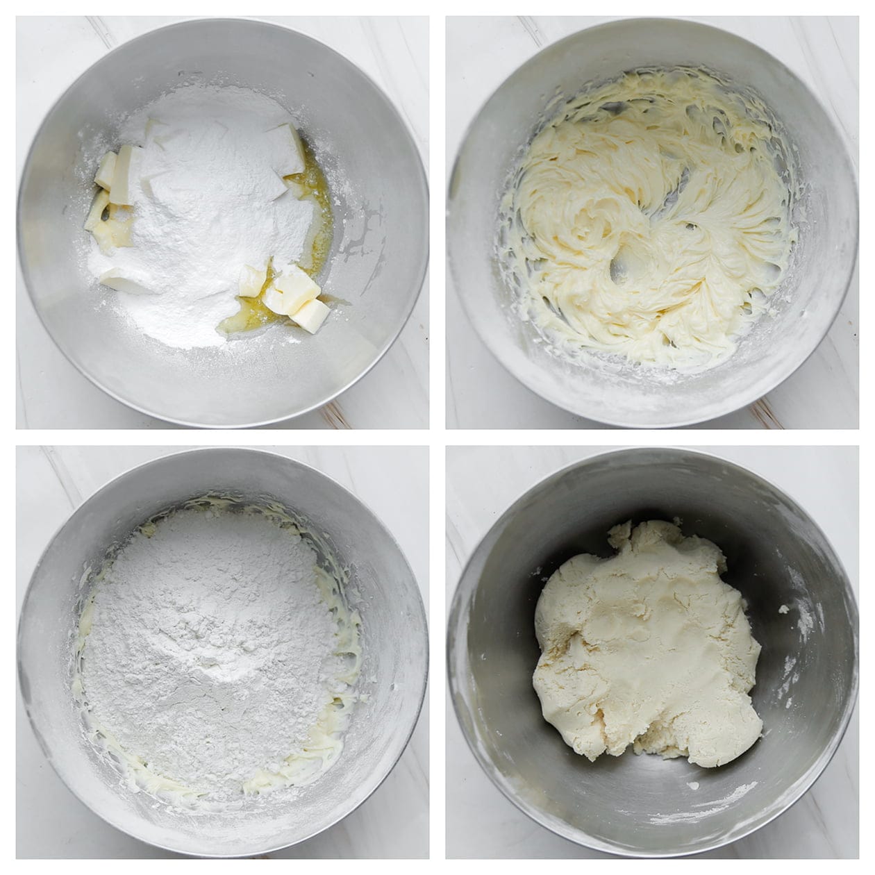 Koekjesdeeg mixen en vervolgens kneden tot een samenhangend koekjesdeeg