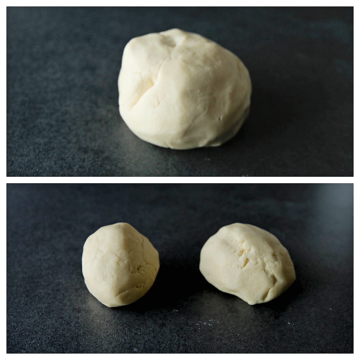 Koekjesdeeg voor de makkelijke dadel-walnootkoekjes verdelen