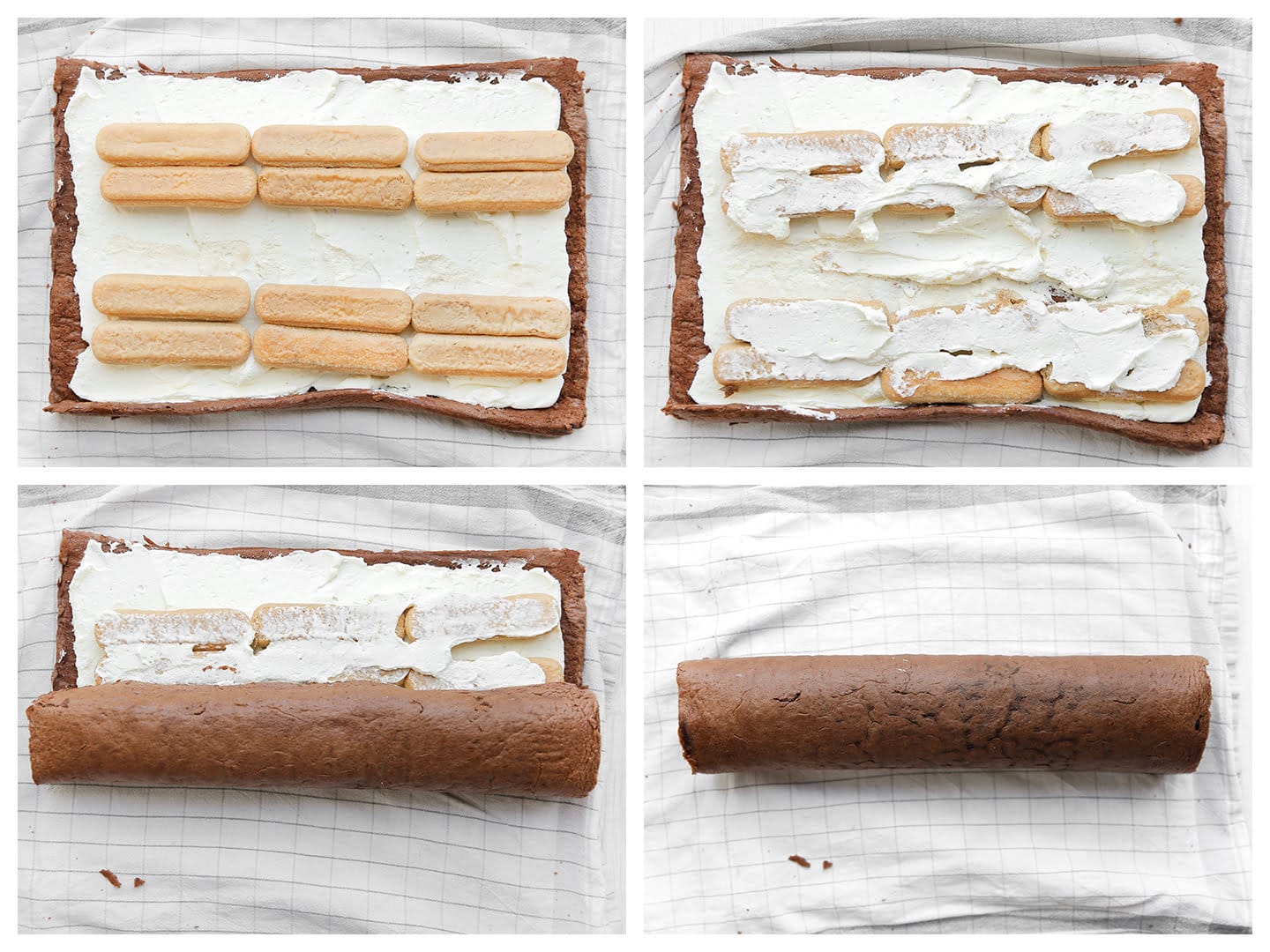 Lange vingers verdelen over de room en bedekken met room voordat je de cake inrolt