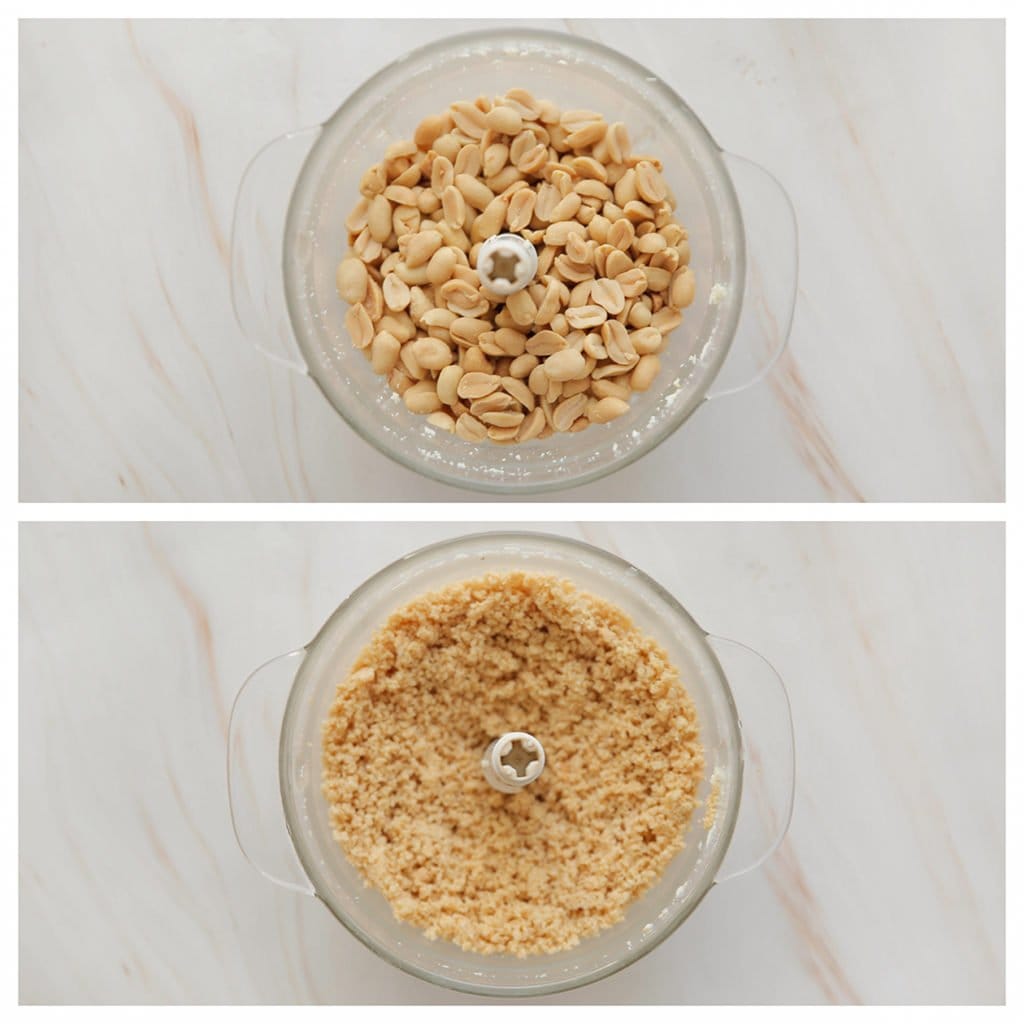 Doe de pinda’s in een hakmolen. Maal extra fijn.