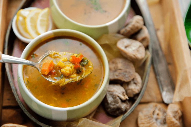 Pompoensoep met garnalen