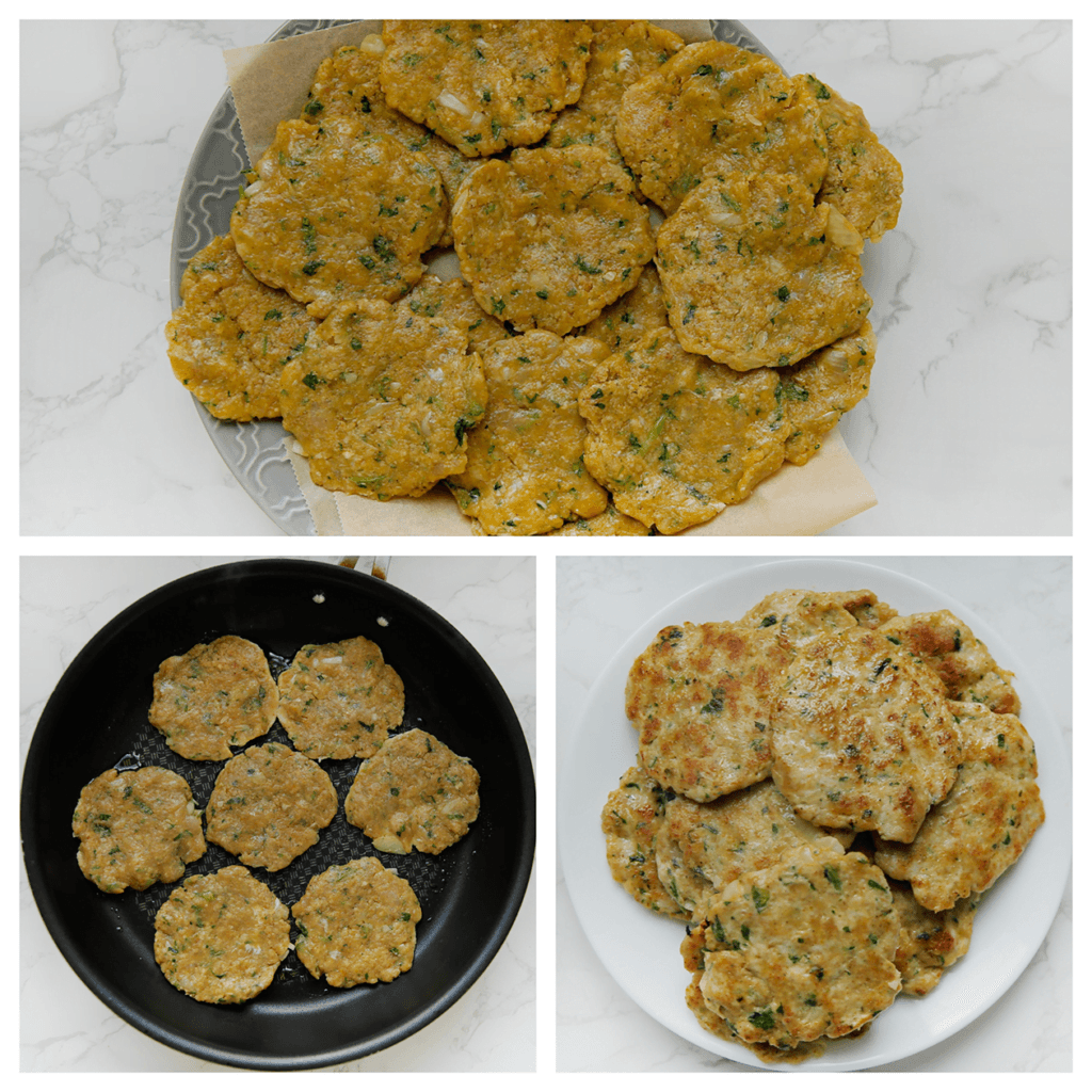 Smeer de koekenpan lichtjes in met wat olie. Bak de burgers aan beide kanten in een paar minuten gaar.