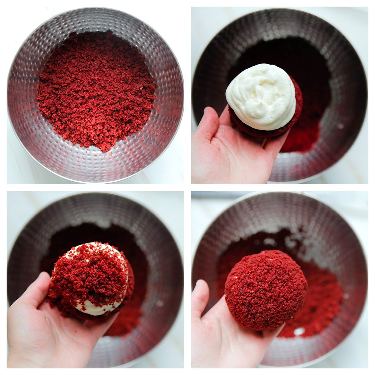 Red velvet dessert garneren met red velvet kruimels