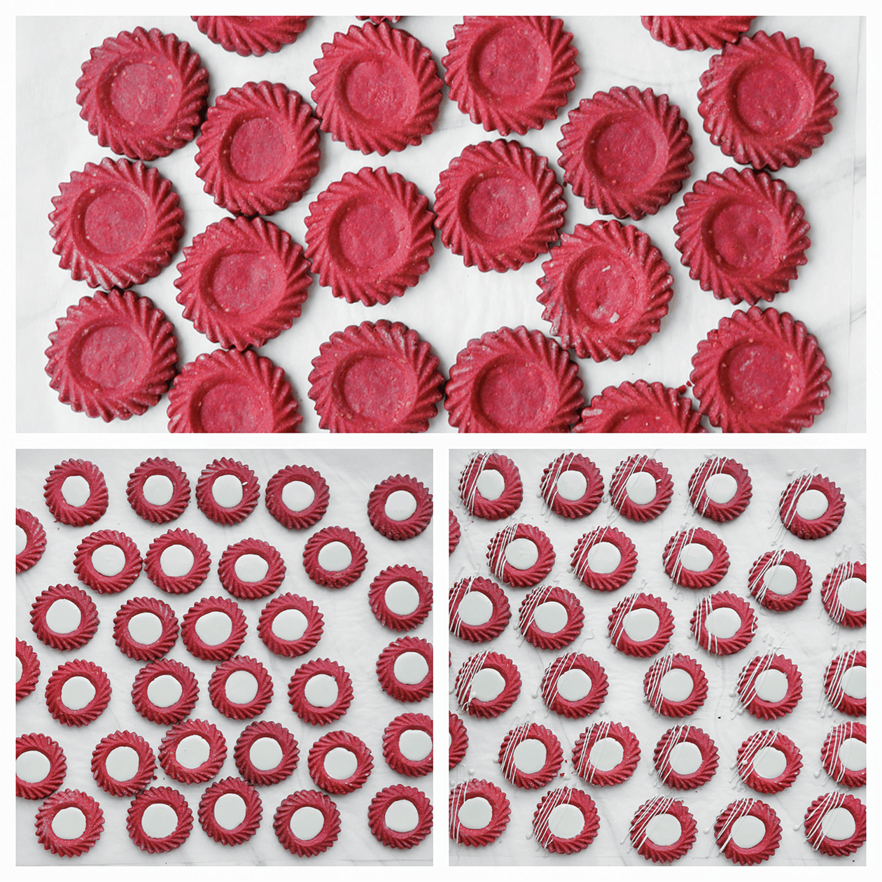 Red velvet koekjes garneren met gesmolten witte chocolade