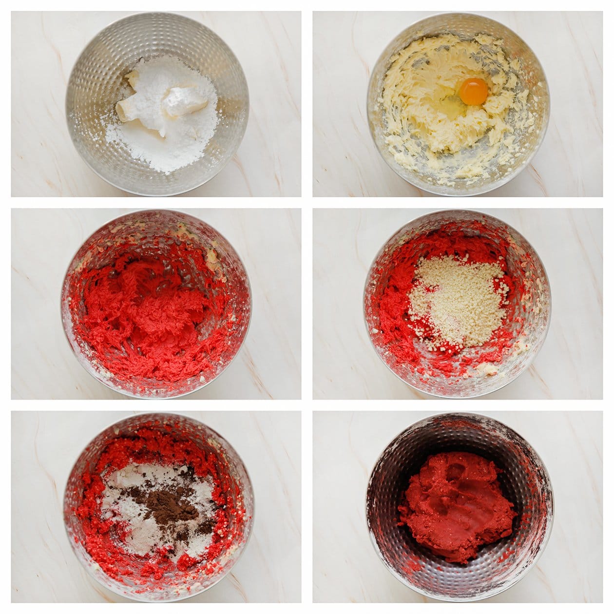 Red velvet koekjesdeeg mixen en kneden in een diepe kom