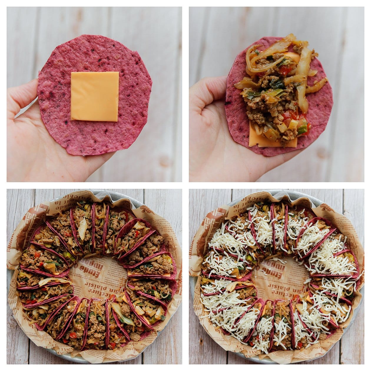 Rode bieten wrap vullen met gehakt en leggen op een bakvorm