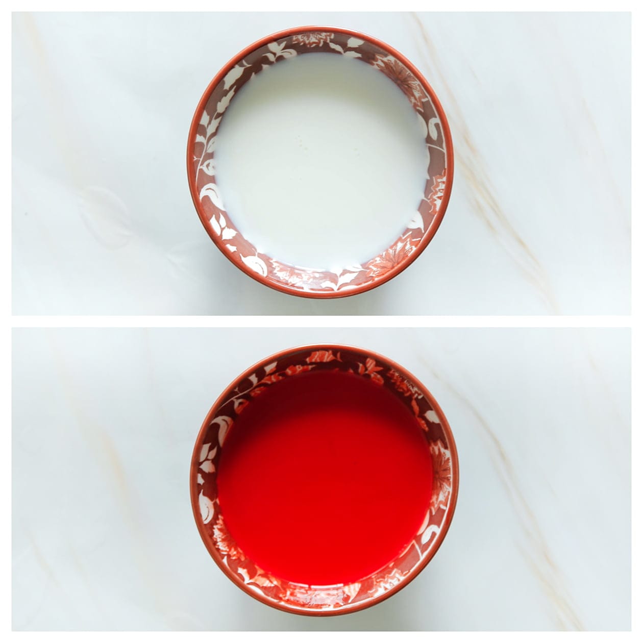 Rode kleurstof mengen met karnemelk