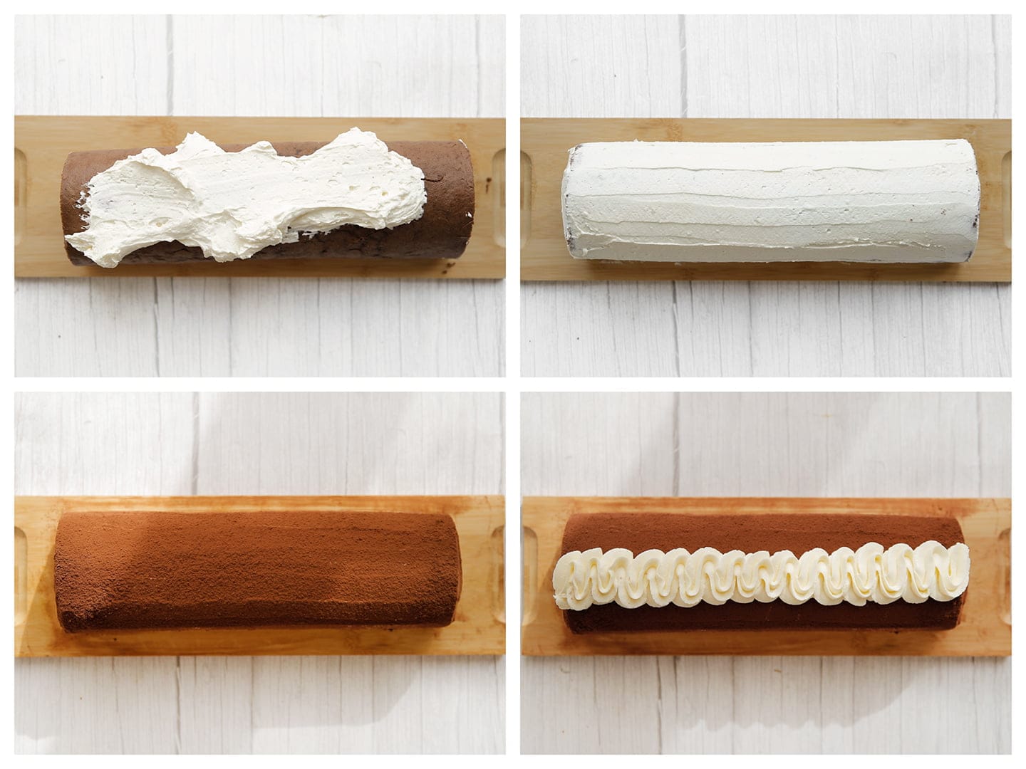 Rolcake decoreren met room en cacaopoeder