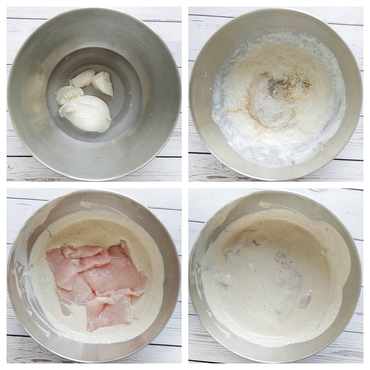 Roomkaasmengsel mengen met kipfilet