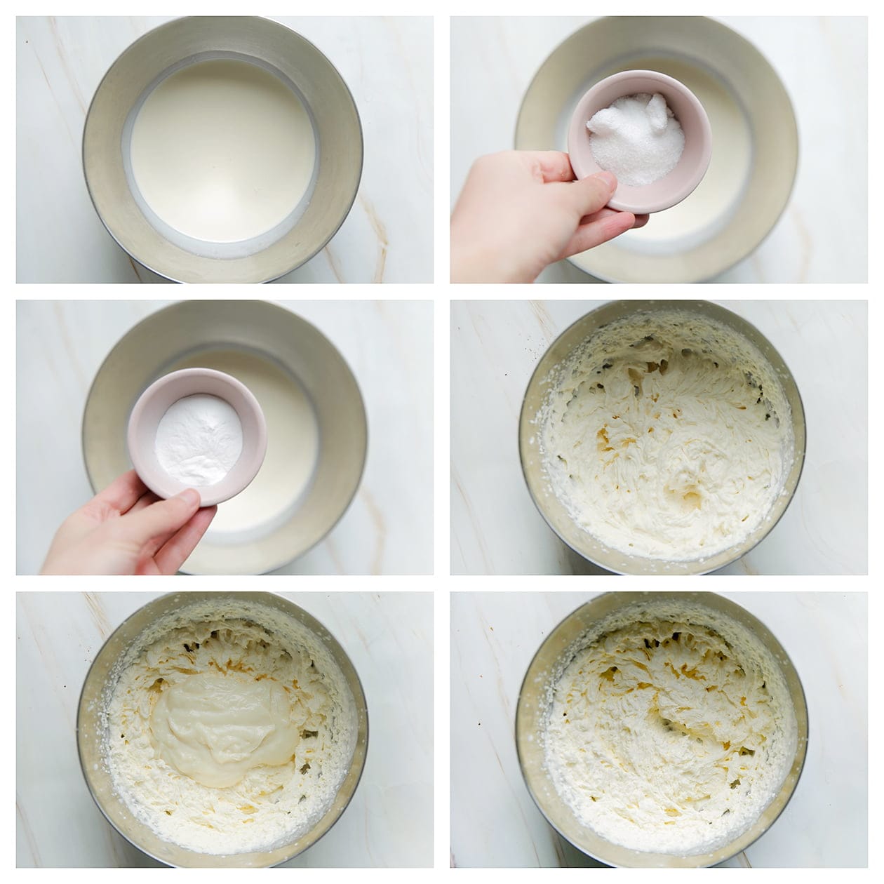 Slagroom mixen met suiker, klopfix en melkmengsel