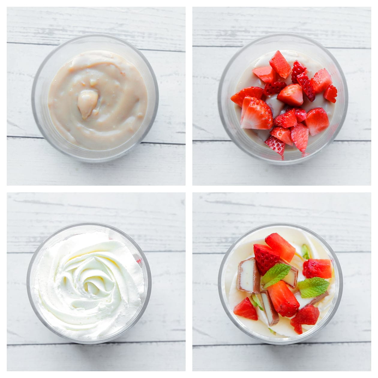 Toetje vullen met Kindermengsel, room en aardbeien