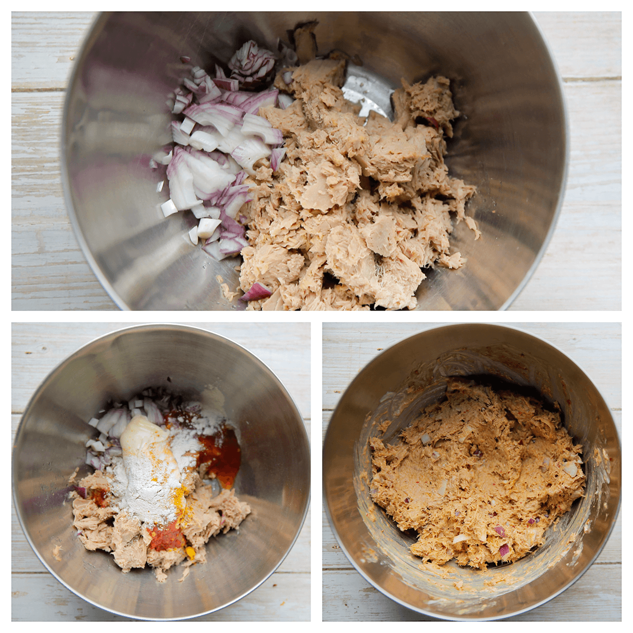 Tonijnmengsel mengen in een diepe kom