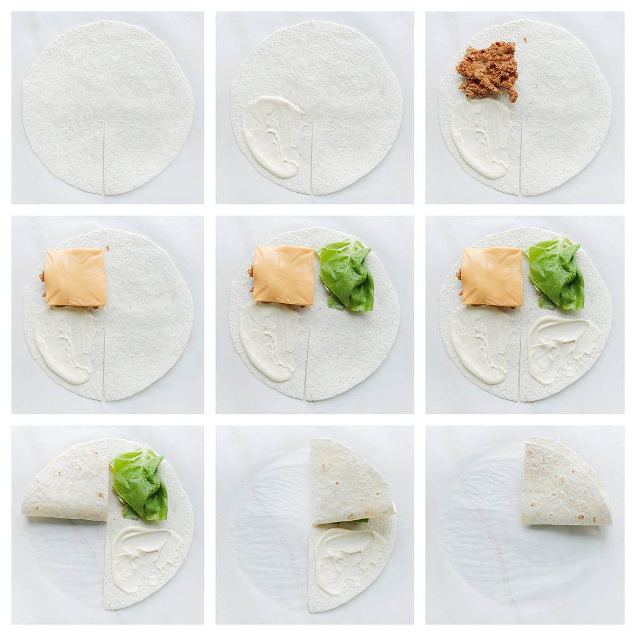 Wrap vullen met krokante kip en saus en dichtvouwen