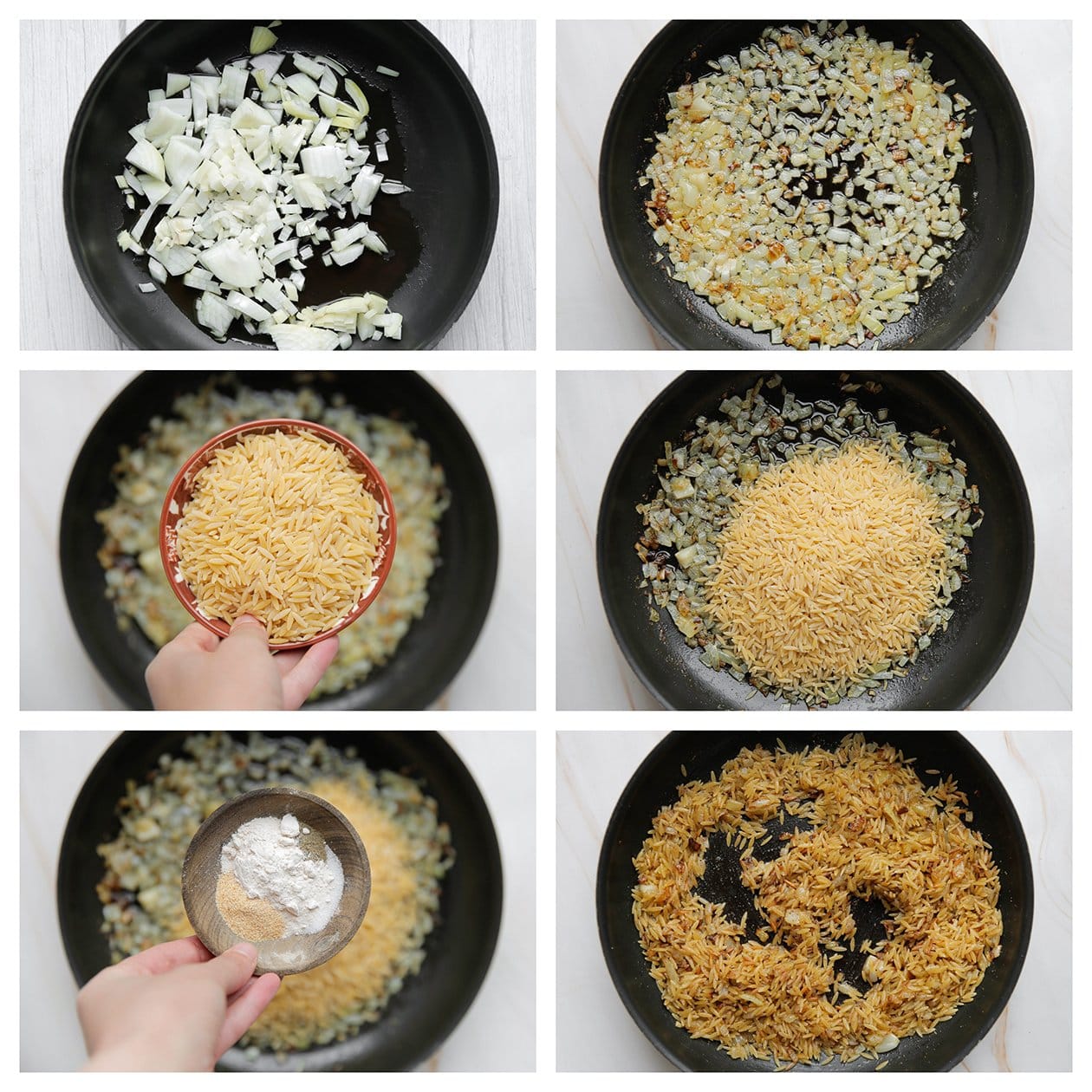 Gele ui bakken met orzo en verse kruiden tot een geheel