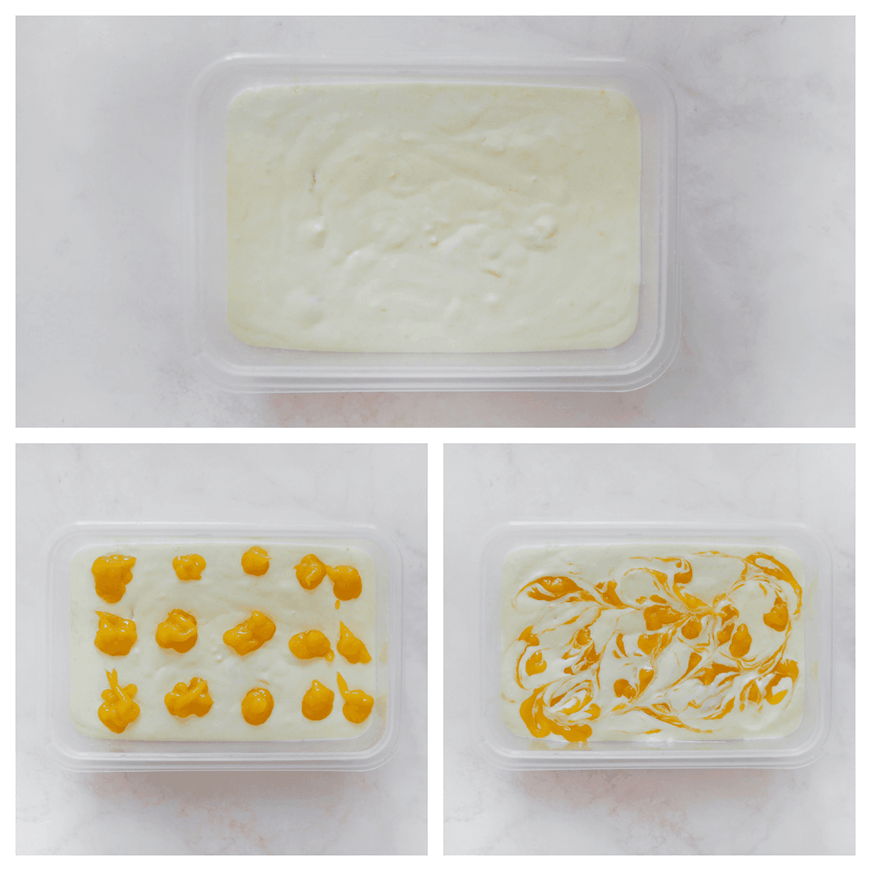 Mango ijsbeslag in een bakje