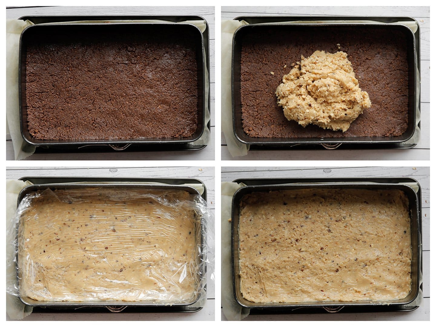 Toffifeemengsel verdelen over het koekjesdeeg