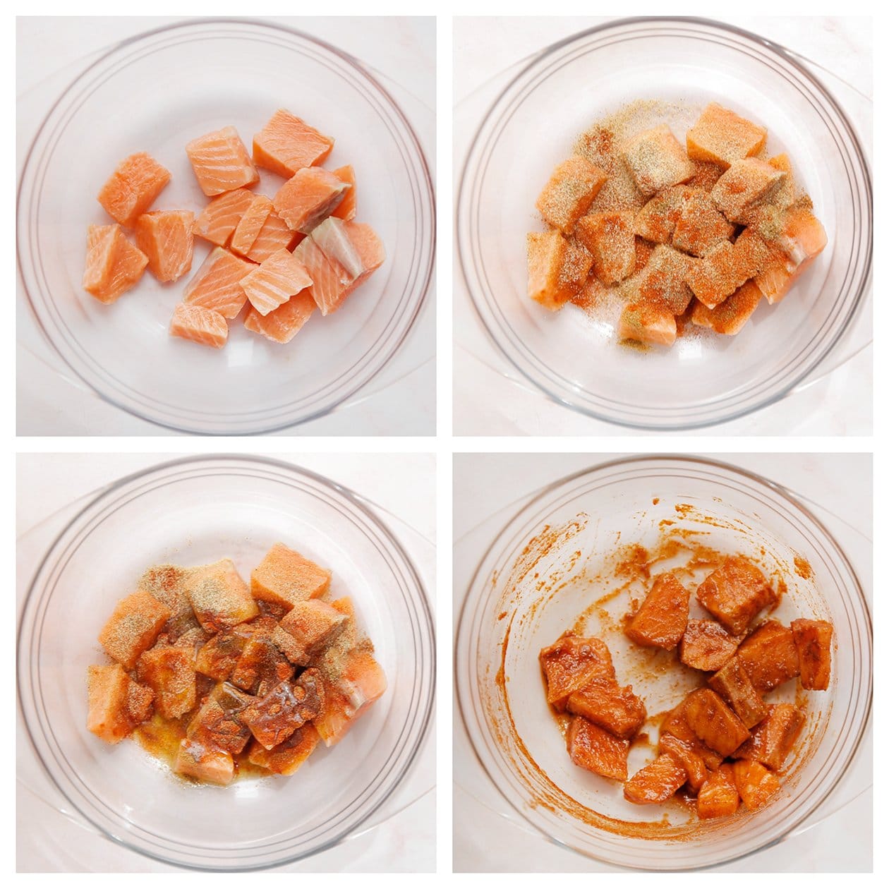 Zalm marineren in een diepe kom