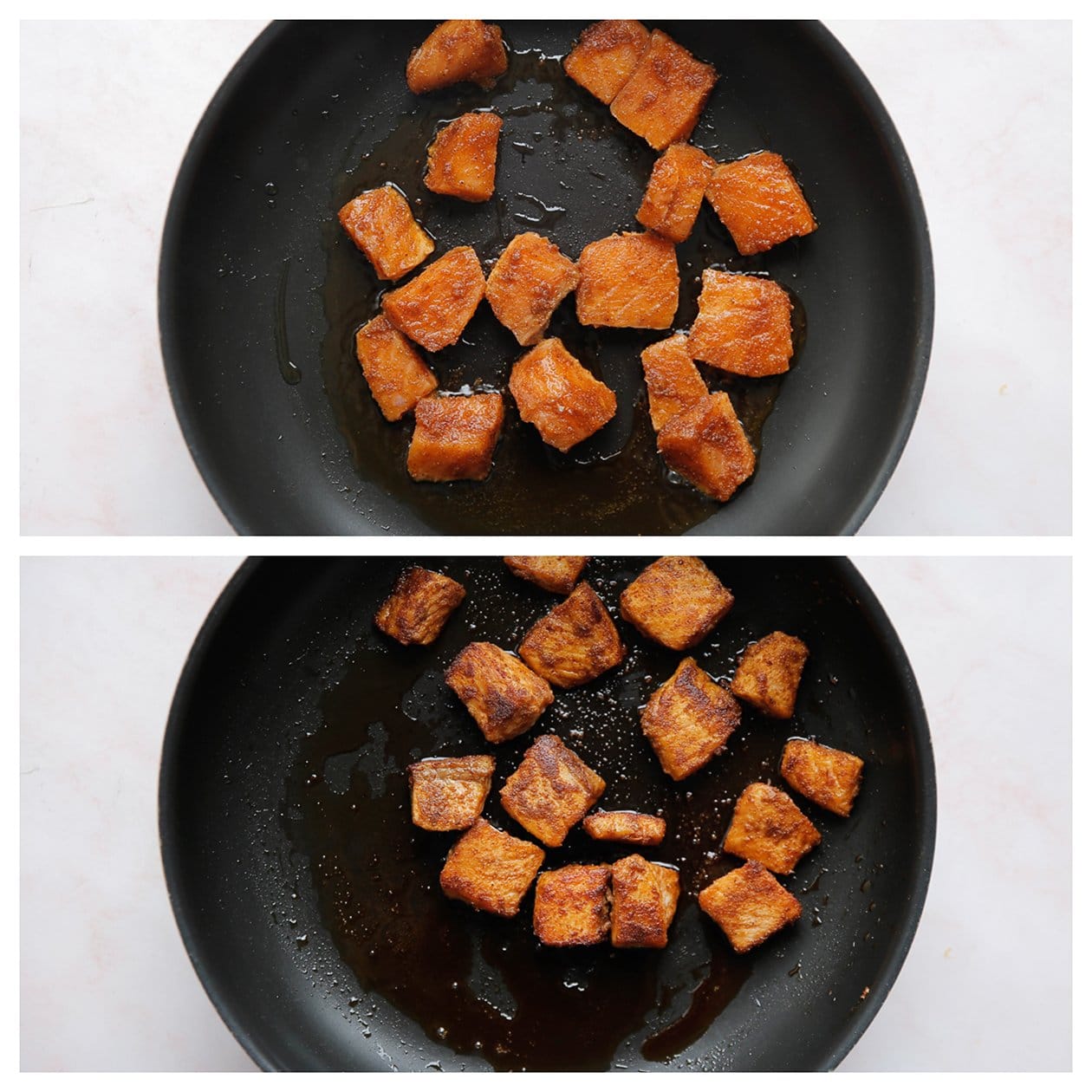 Zalmblokjes gaar bakken