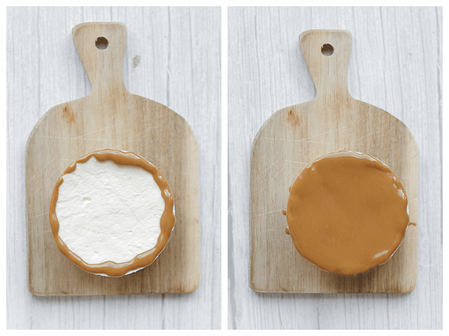 Speculoospasta spuiten over de cheesecake