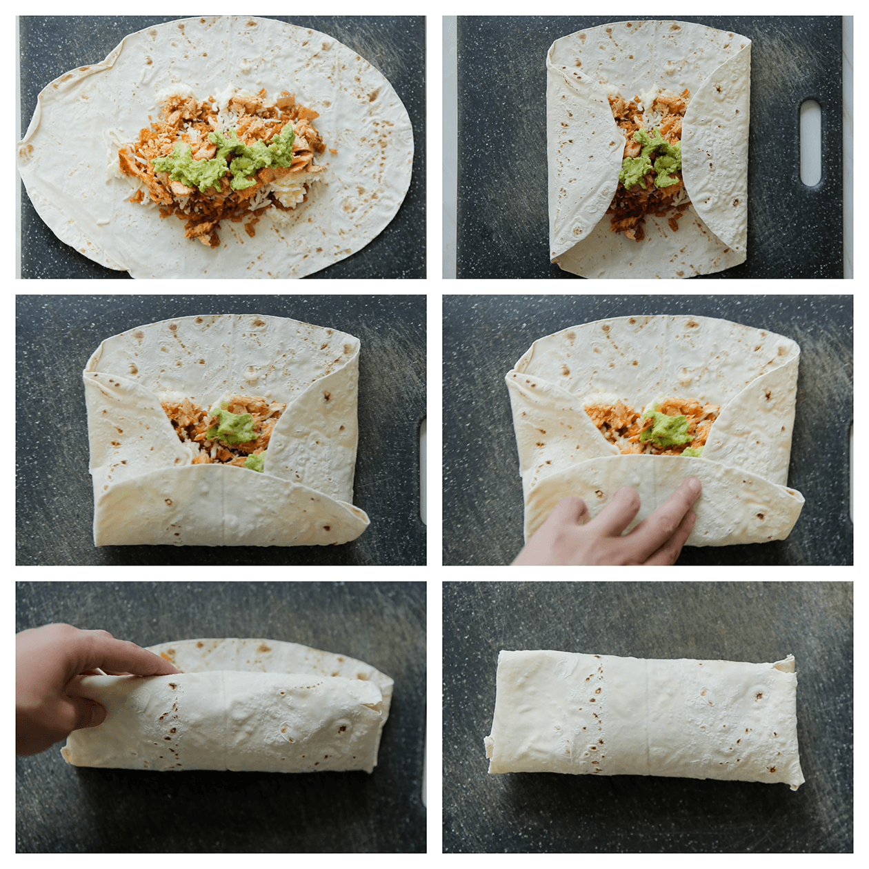 Yufka vel met zalm en rijst dichtvouwen