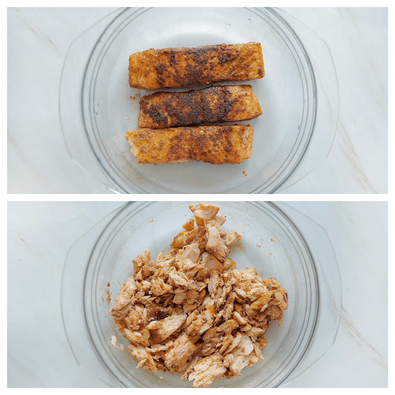 Zalm plukken in kleine stukken