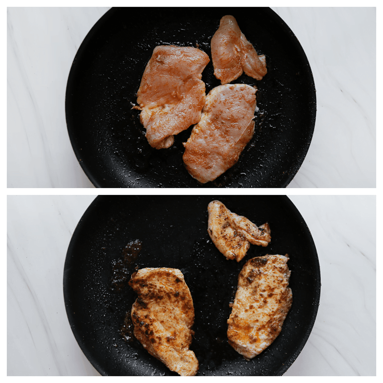 Kipfilet gaar bakken aan beide kanten in een koekenpan