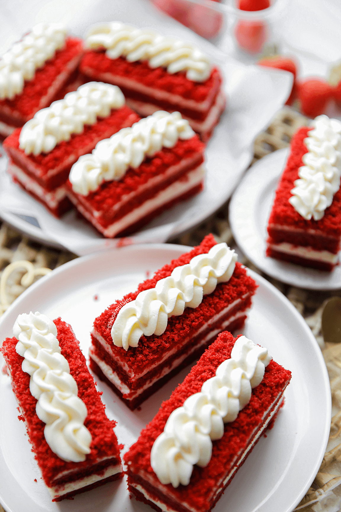 Red velvet kruimelgebakjes eindresultaat