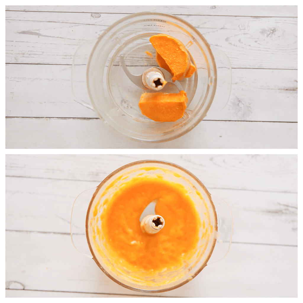 Doe de zoete aardappel samen met het water in een hakmolen. Maal fijn.