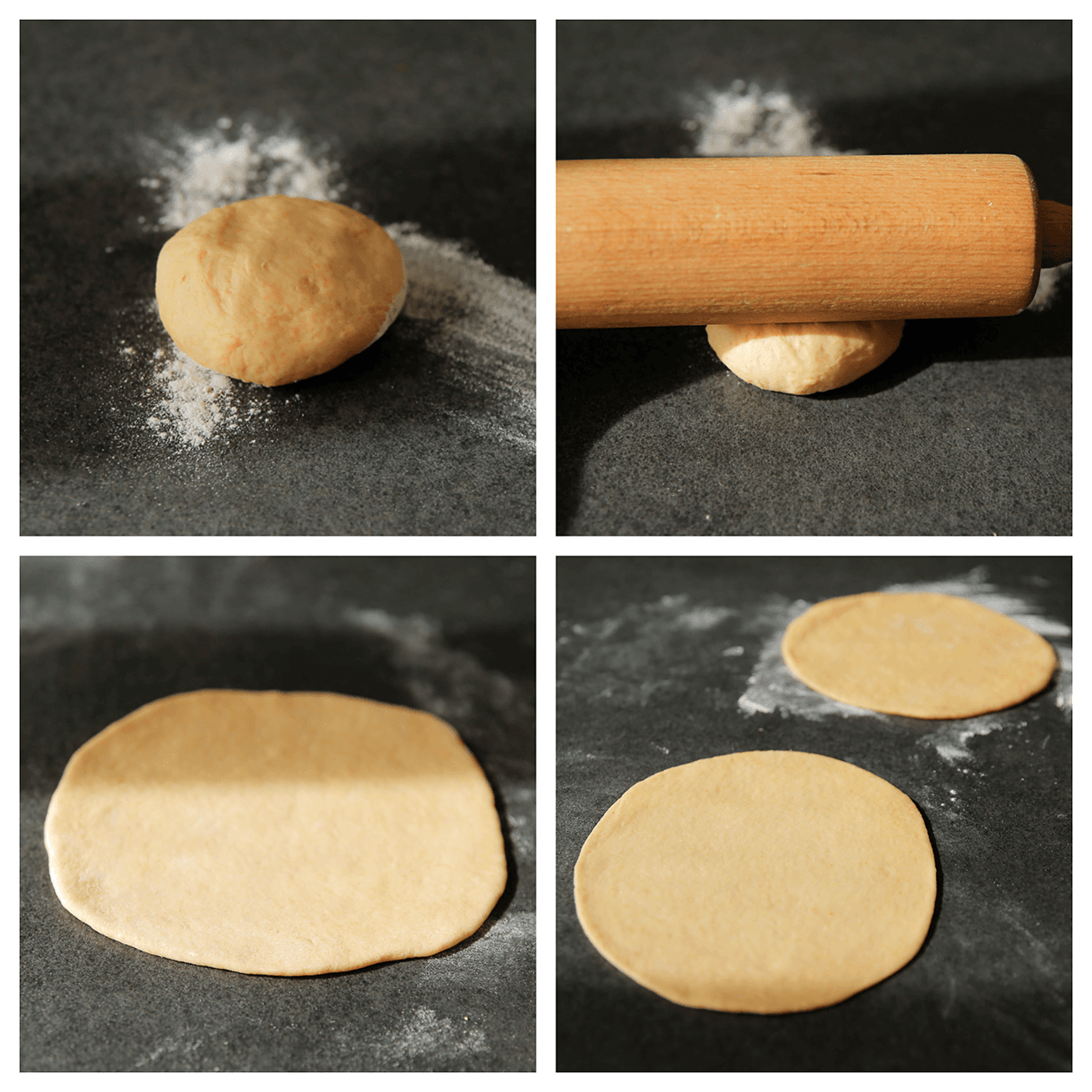 Zoete aardappeldeegje uitrollen met een deegroller over je werkplek