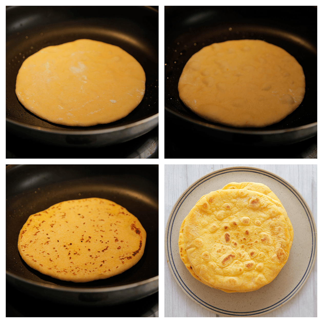 Zoete aardappelwraps gaar bakken in een koekenpan