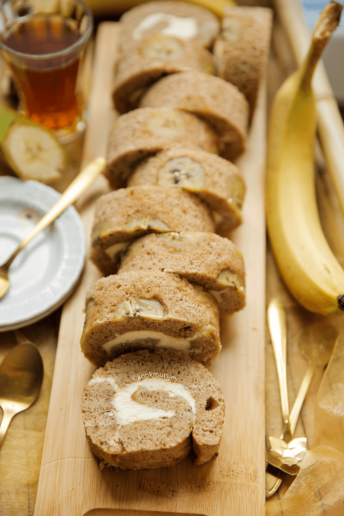 Bananen rolcake eindresultaat Kookmutsjes