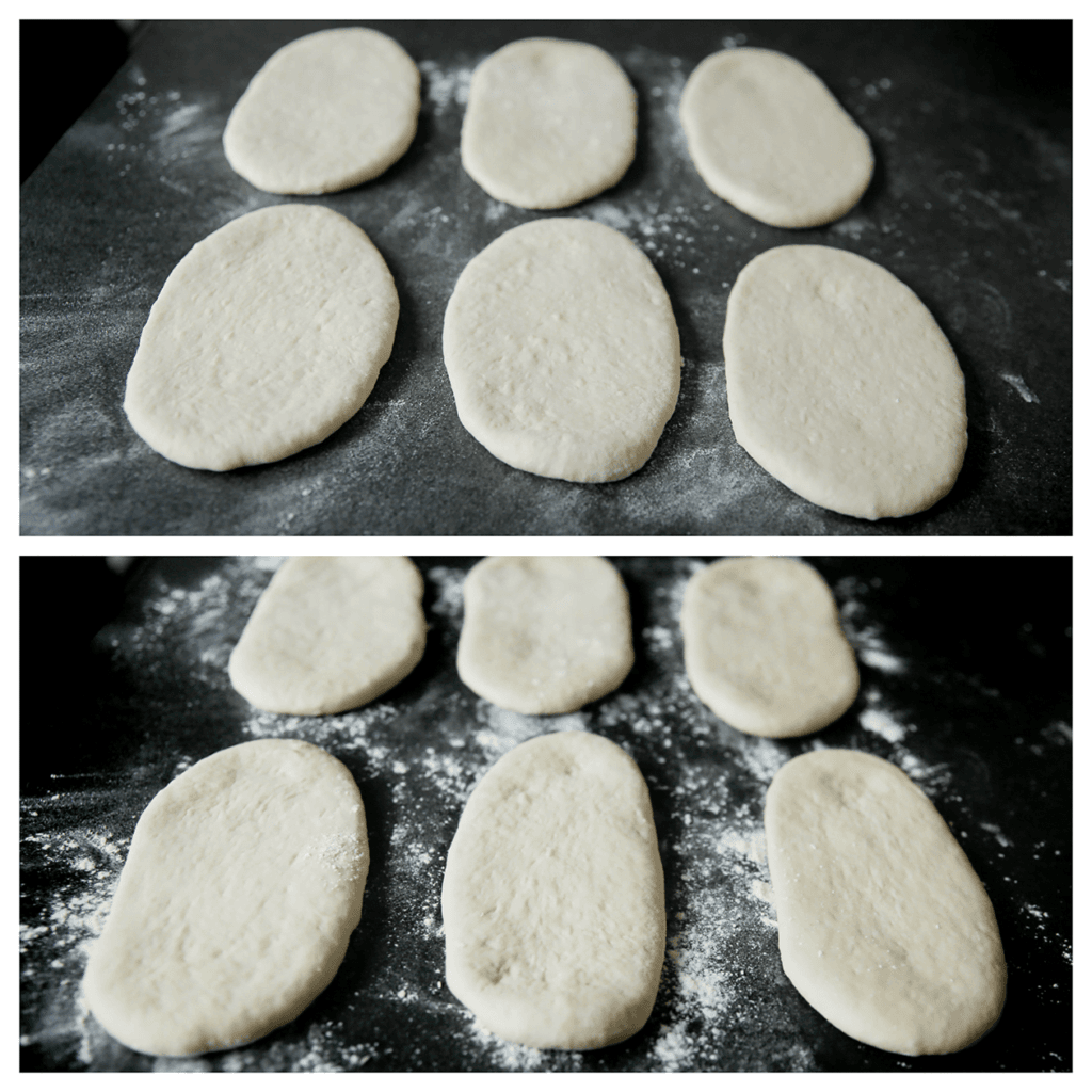 Laat het deeg een half uur rijzen (bestuif wel wat bloem over je werkplek zodat het deeg niet blijft vastplakken als je ze wilt oppakken).