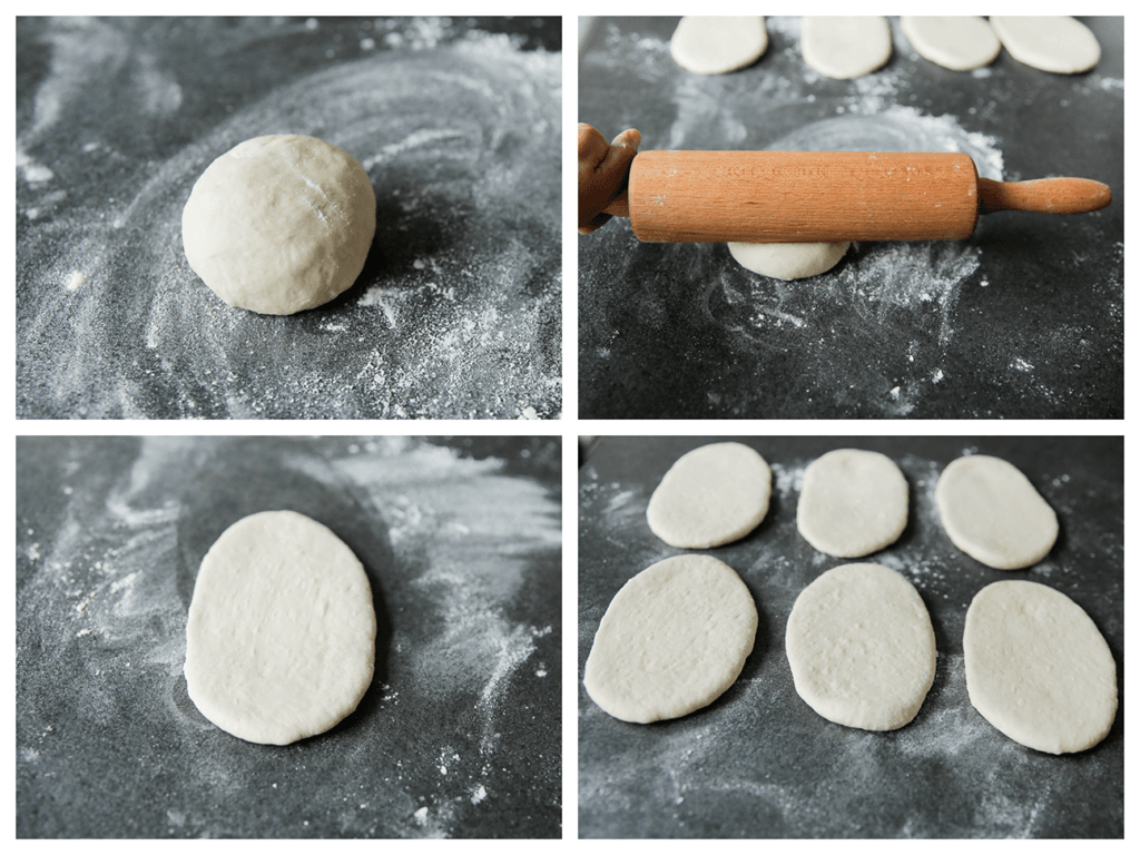 Stort het deeg op een bloem bestoven werkplek en rol uit tot een ovale vorm (17x10 cm).