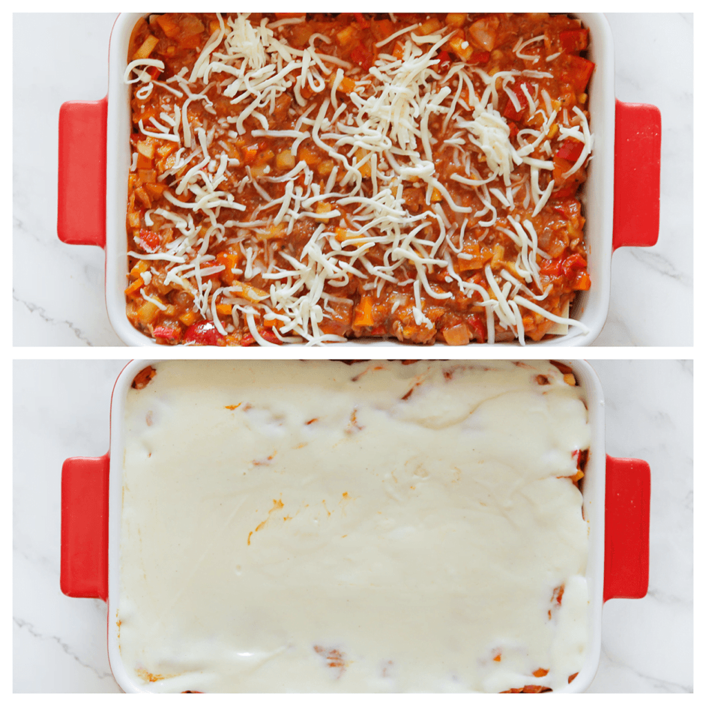 Als topping kun je voor bechamelsaus of geraspte kaas gaan. Wil je voor bechamelsaus gaan? Zie volgende stap hoe je dit maakt.