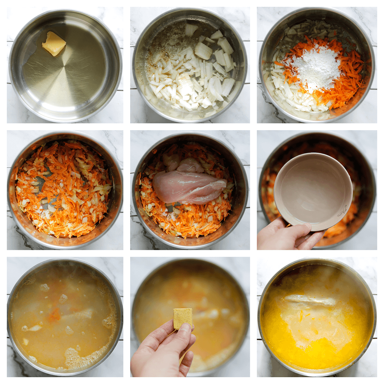 Kipfilet koken met groenten voor de kippensoep