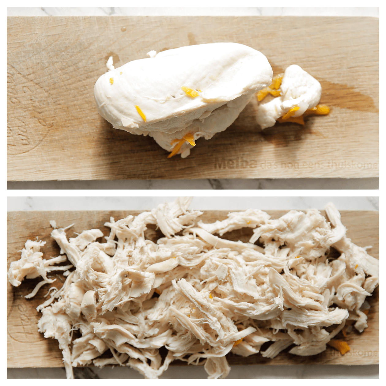 Kipfilet plukken voor de kippensoep