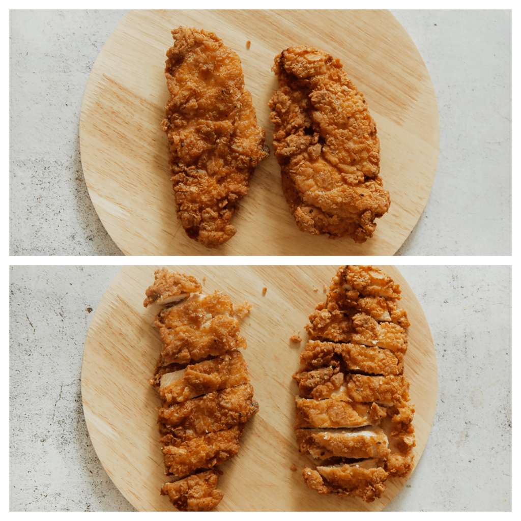 Snijd de kipfilet in stukken.