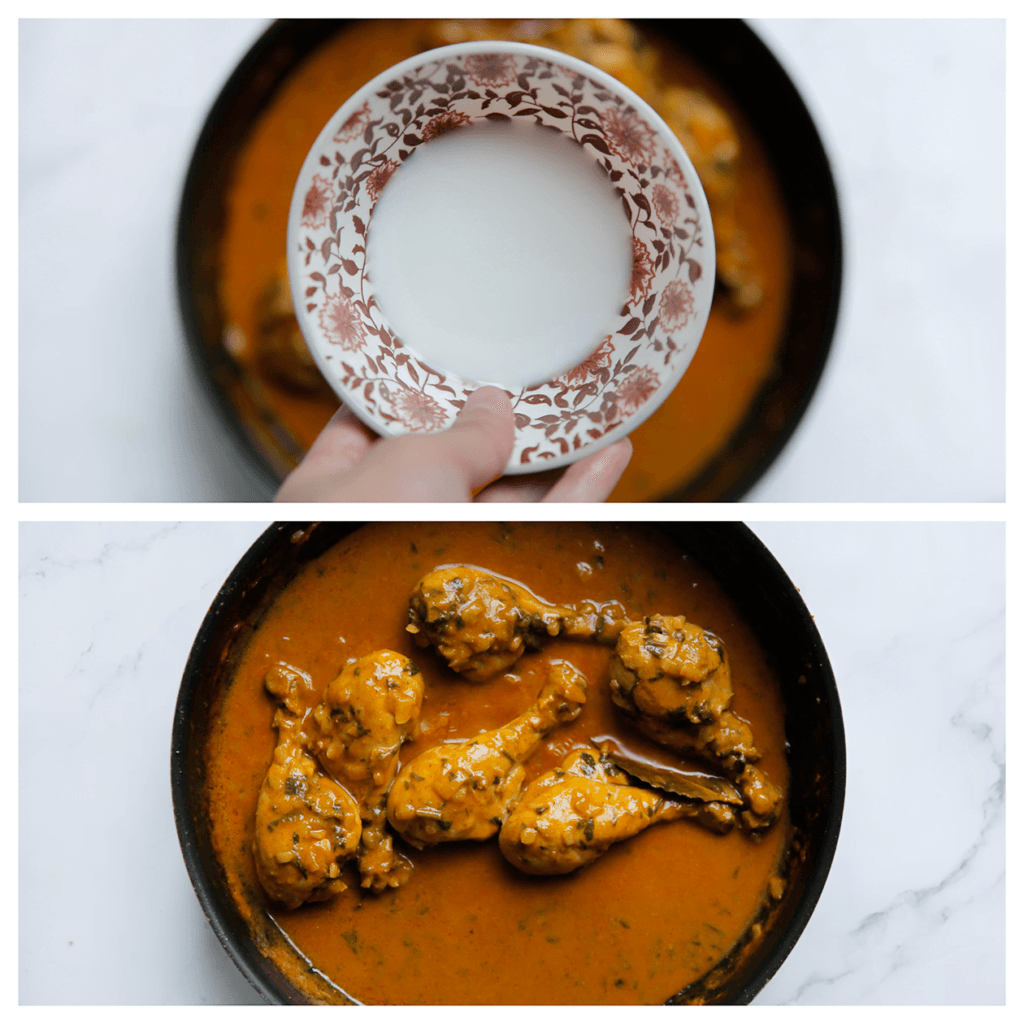 Voeg het maïzenamengsel toe. Kook tot de saus goed is ingedikt.