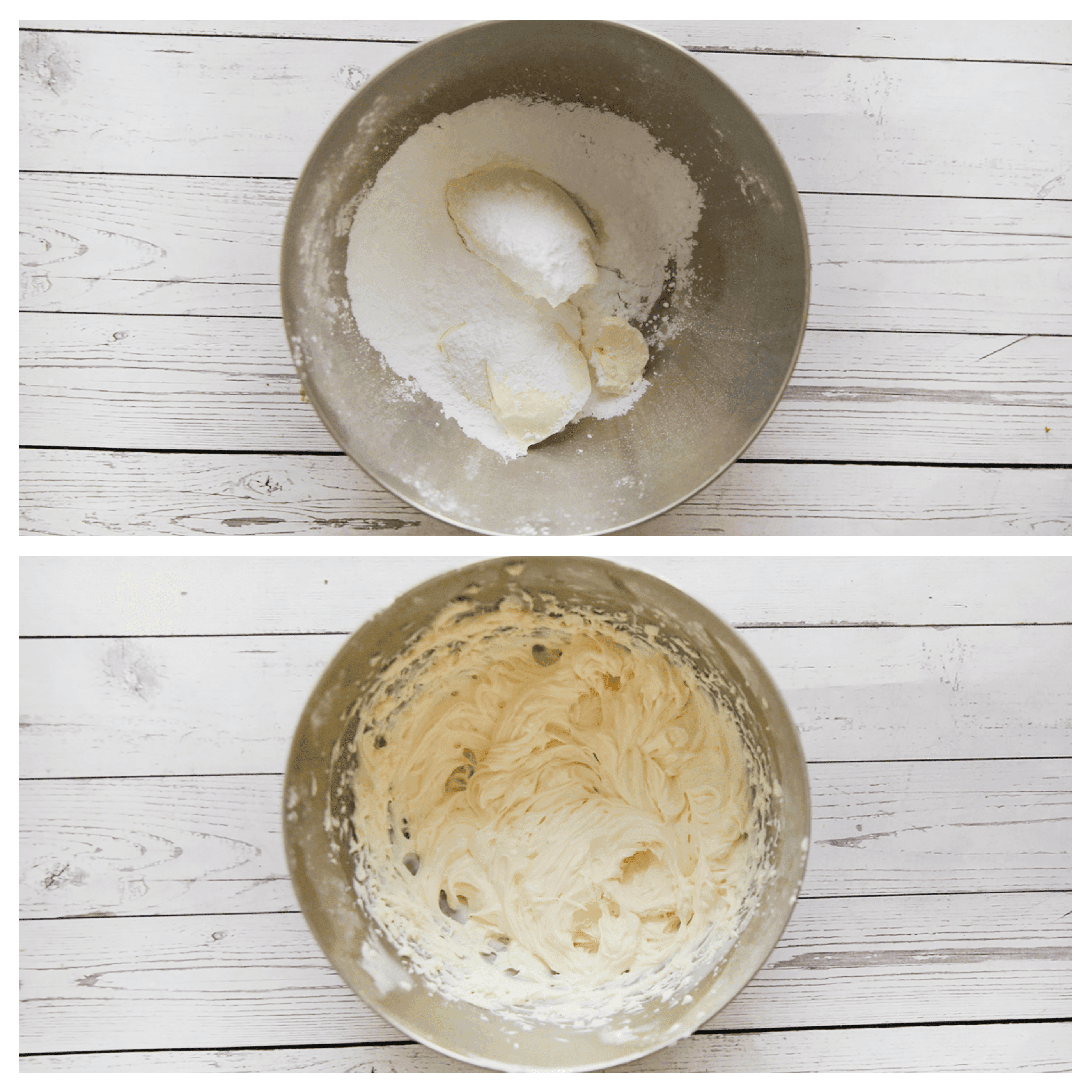 Mascarpone mixen met poedersuiker in een diepe kom