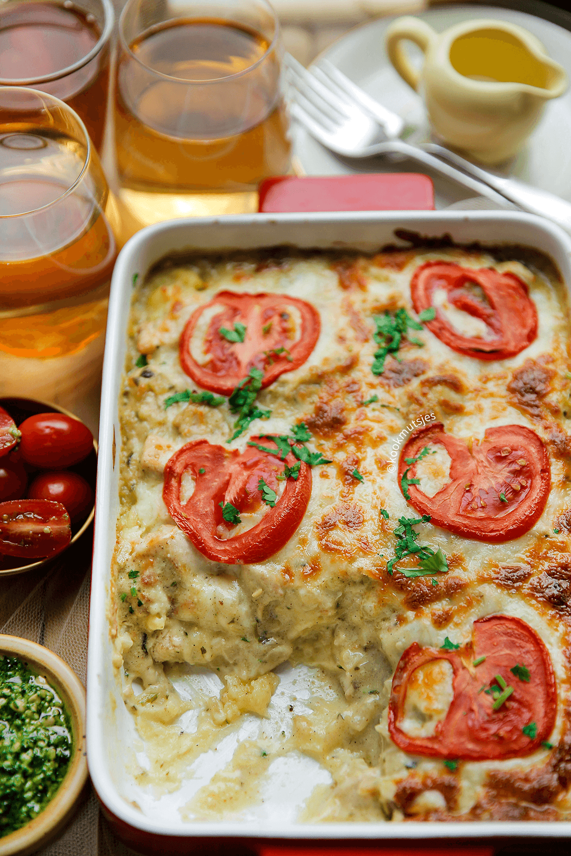 Pesto aardappelschotel met kip eindresultaat