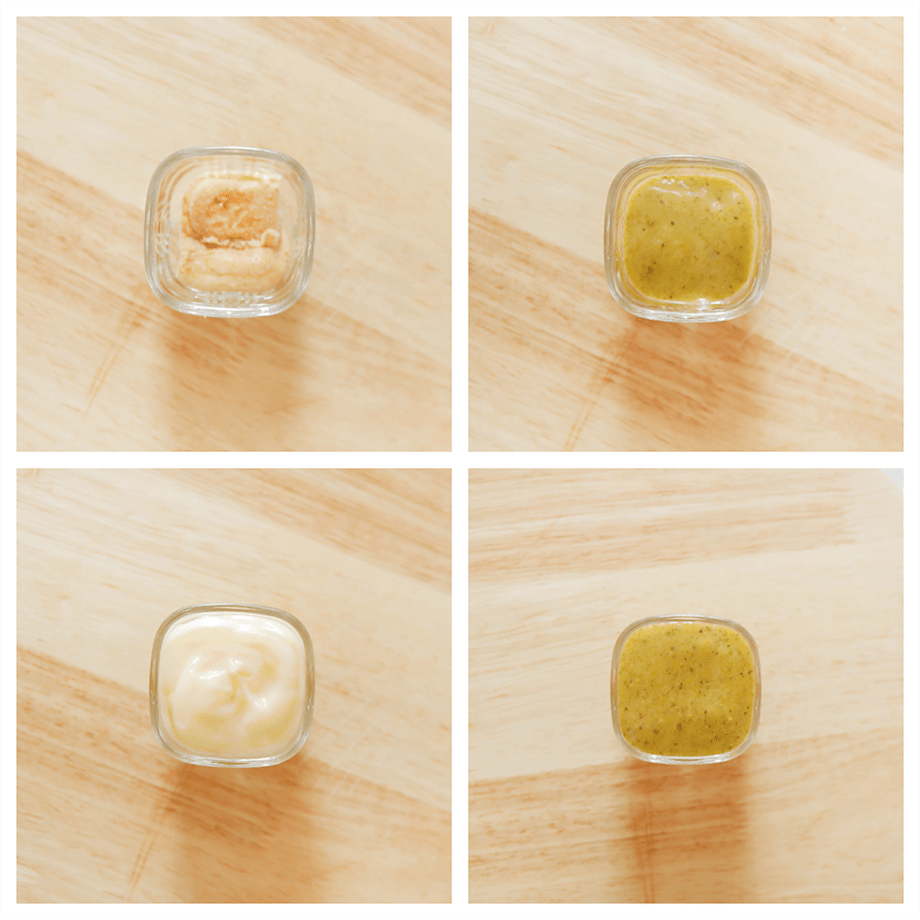 Neem een glas en verdeel de lange vingers over de bodem. 
Spuit er een laagje pistachespread op (12 g).
Spuit er wat room op (50 g).
Maak het toetje af met nog een laagje van de pistachespread (15 g).