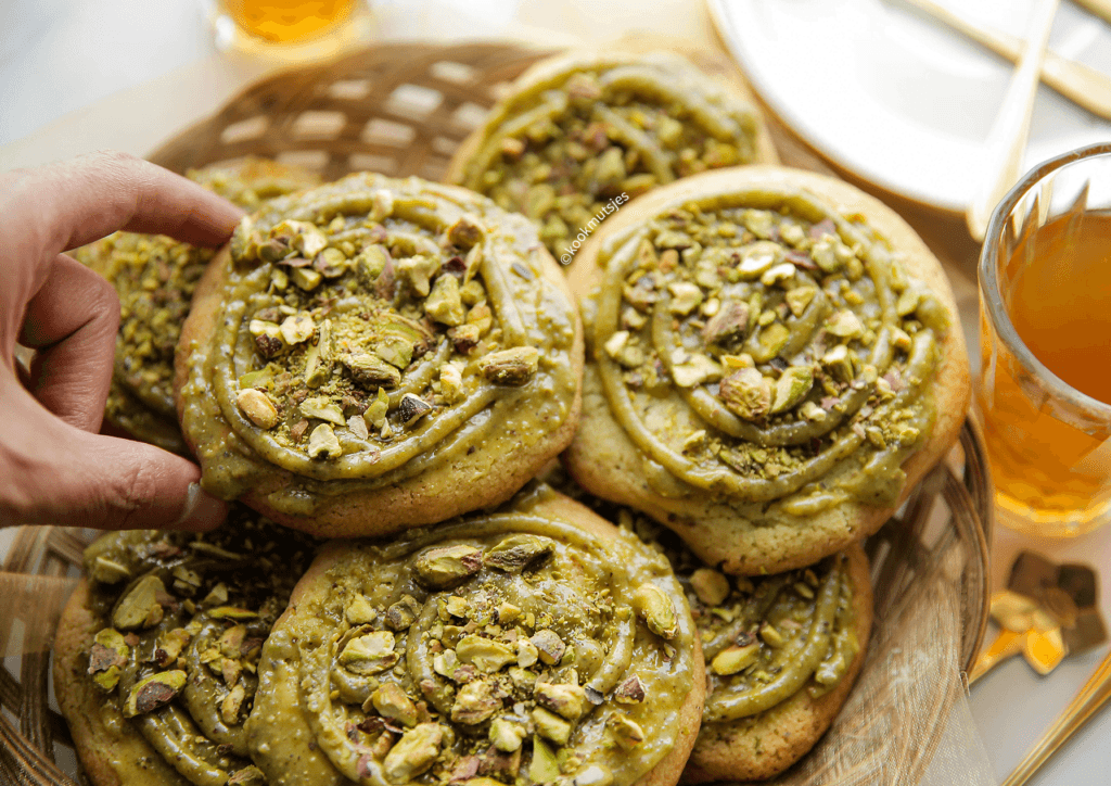 Pistachekoek met pistachespread