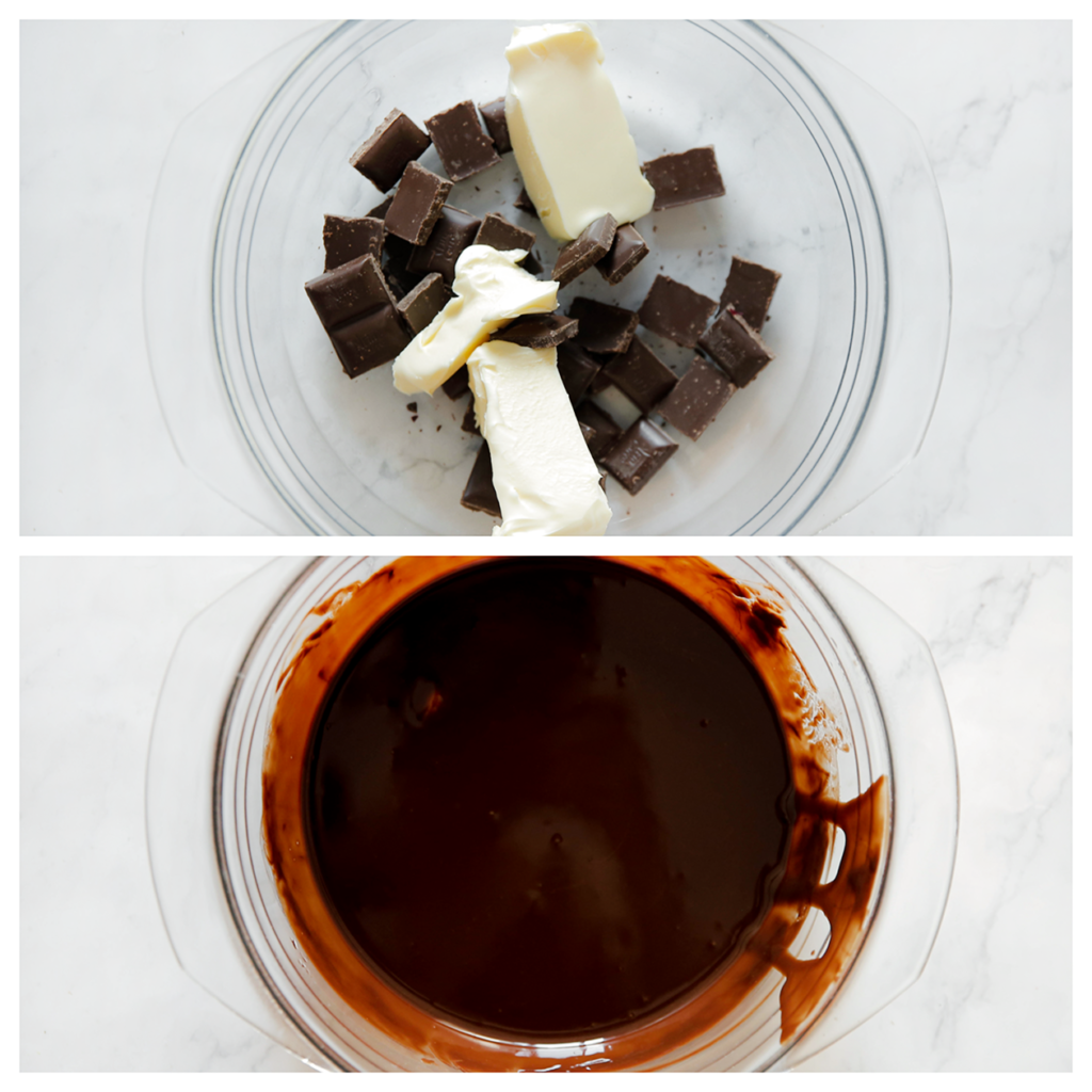Kook de roomboter samen met de pure chocolade au bain marie.