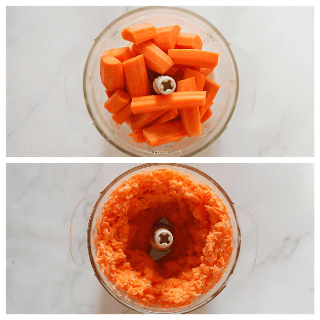 Doe de wortel samen met de melk in een hakmolen. Mix fijn.