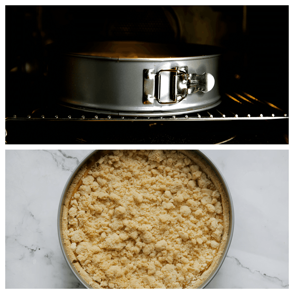 Zet de appelkruimeltaart in een voorverwarmde oven op 175 °C. Bak 50-60 minuten of tot de appelkruimeltaart mooi goudbruin is gekleurd. Houd de baktijd zelf in de gaten, want elke oven werkt anders.