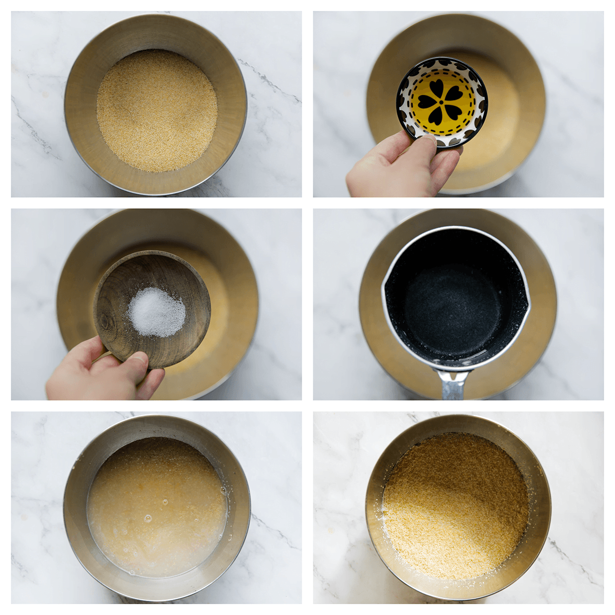 Bulgur mengen met olijfolie, zout en water tot een geheel