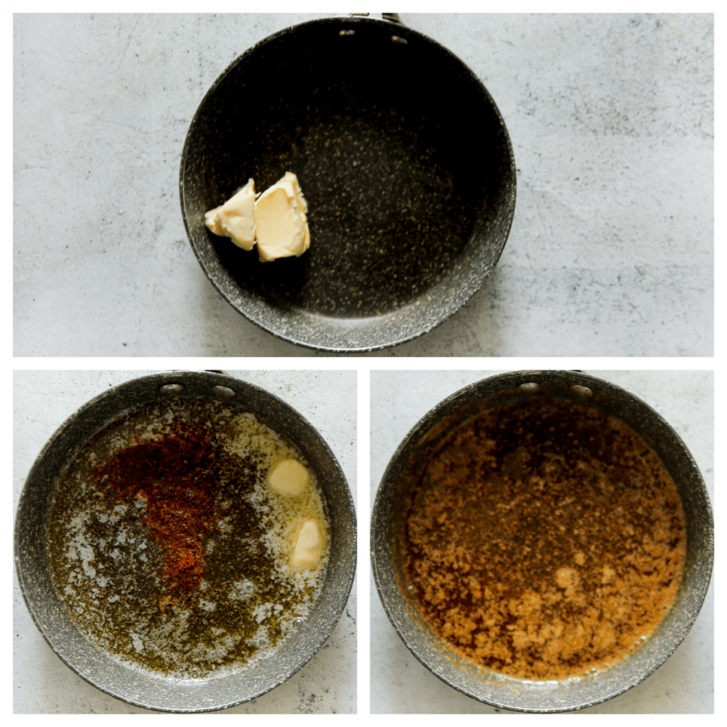 Warm de roomboter in een steelpan op laag vuur. Voeg de cayennepeper toe en meng tot een geheel.